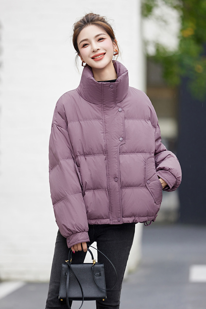 立领面包服女2025年冬季新款宽松休闲韩系通勤羽绒保暖加厚外套,女装羽绒服,蓝朵琳