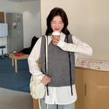 灰色小香风针织马甲套装女春季小个子气质减龄衬衫两件套，女装套装/套裙，2C166