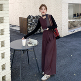 高级感复古气质马甲阔腿裤T恤套装女2025秋季新款时尚减龄三件套，女装套装/套裙，2C159