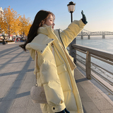 2025年新款奶黄色羽绒服女冬季中长款过膝设计感小众加厚外套，女装羽绒服，2C177