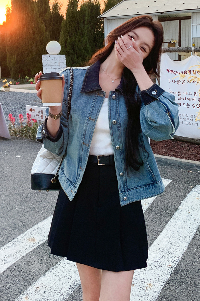 舒适秋季纯色水洗硬汉风春季牛仔短外套短款少女风女春秋小个子,女装短外套,2C092