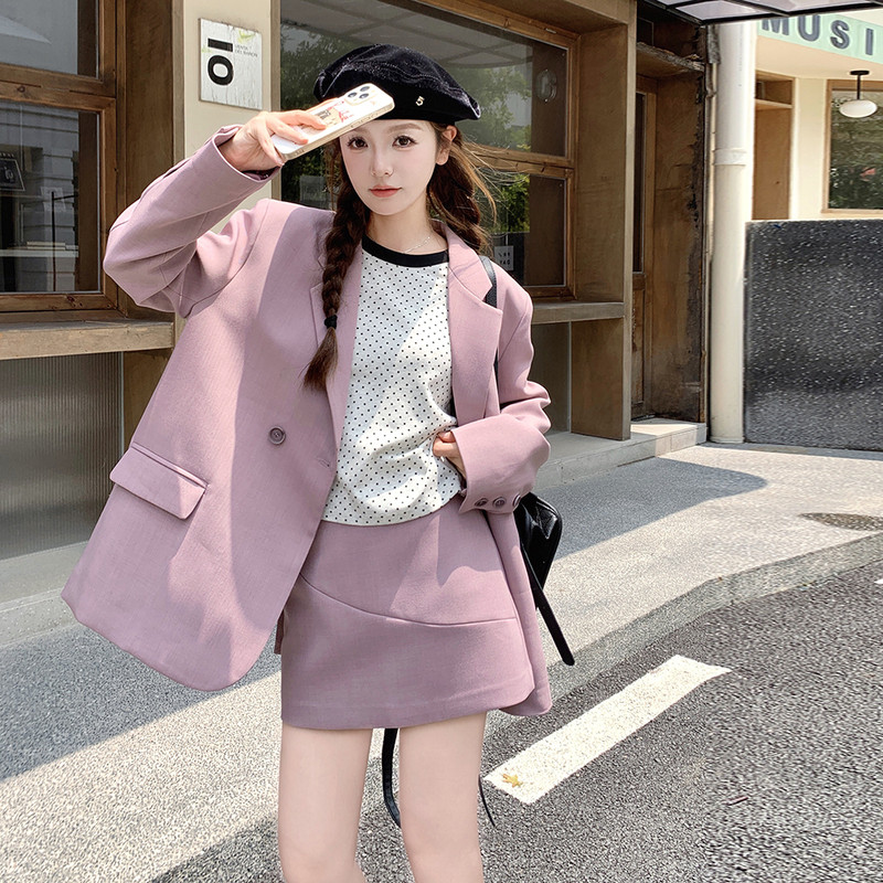 【春款现货】新品粉紫色复古西装套装088-7738P185K258,女装套装/套裙,2C088