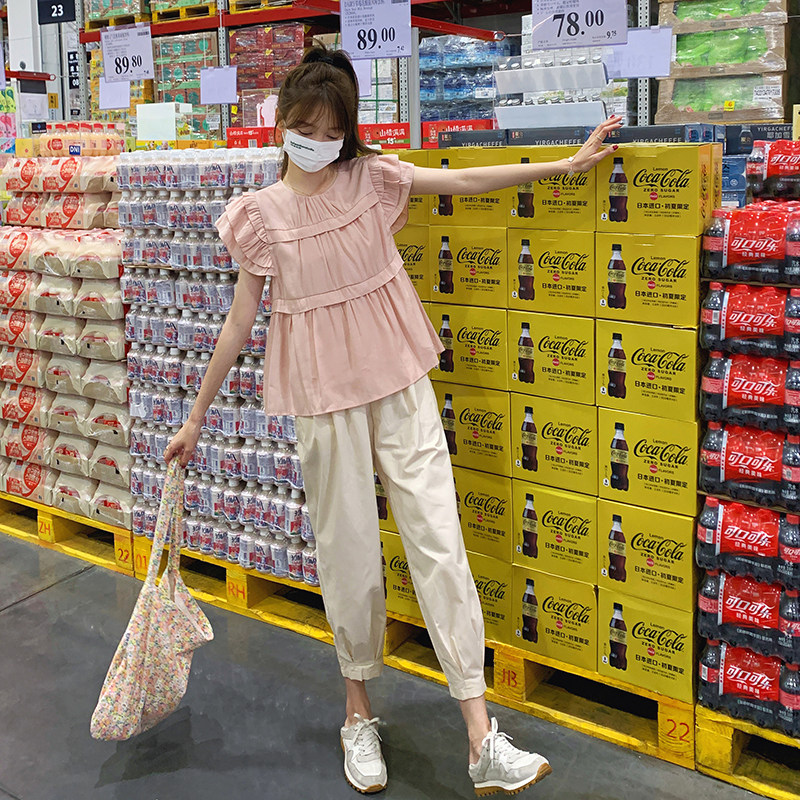 【现货！~】2025夏新粉色可爱小衫+九分裤/套装107P115K168,女装套装/套裙,2C037