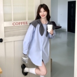 超好看拼接海军领长袖衬衫女2025秋季新款韩系甜美小个子连衣裙潮，女装衬衫，2C159