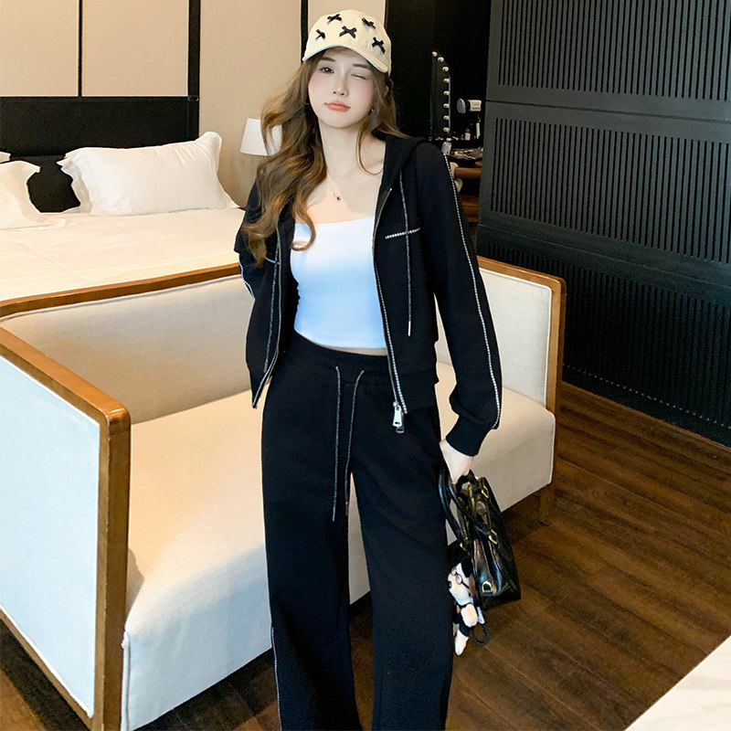 高级感显瘦连帽卫衣时尚阔腿裤两件套,女装套装/套裙,2C310