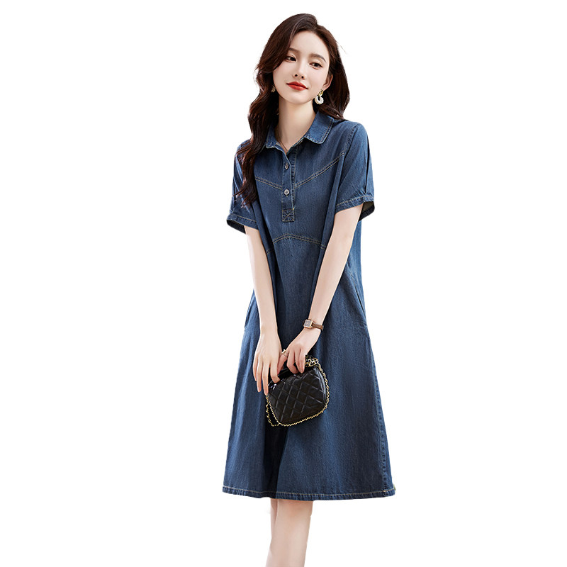 牛仔连衣裙女夏季2025年新款时尚短袖薄棉衬衫裙子，女装连衣裙，新感觉,女装连衣裙,新感觉