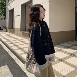 深蓝色设计感复古牛仔短外套女2025年春秋季新款韩版百搭显瘦夹克图片
