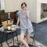 灰色气质巨好看无袖上衣套装女夏季2025新款小个子印花短裤两件套，女装套装/套裙，2C159