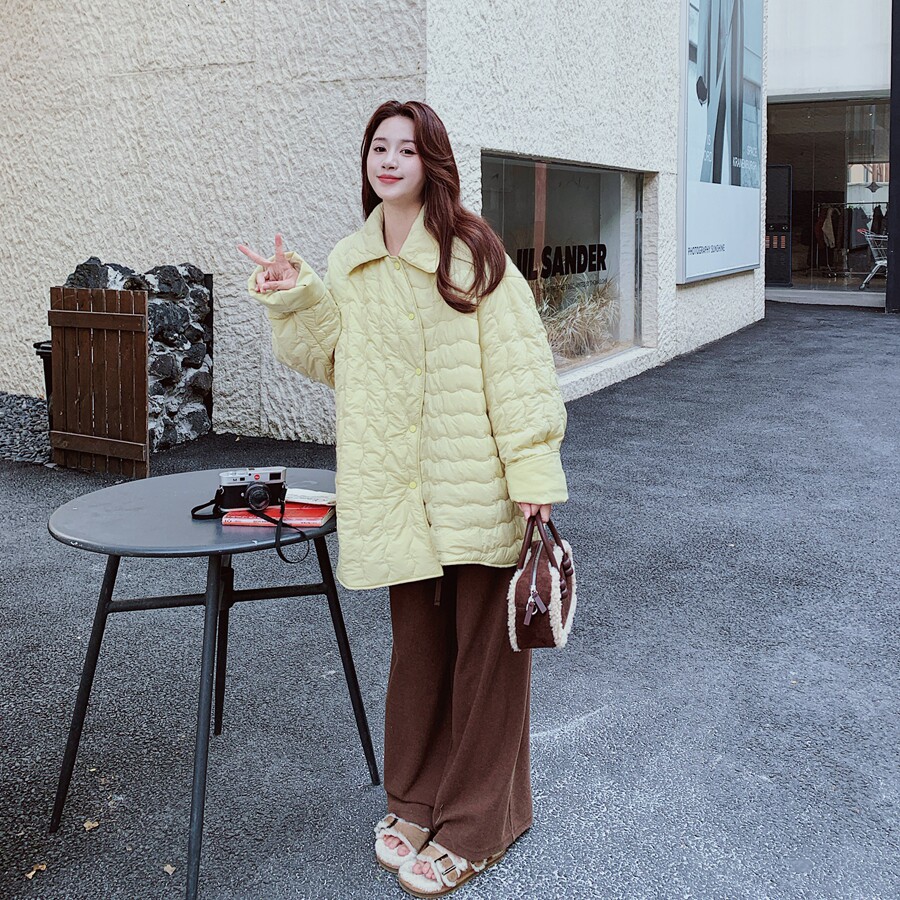 【新款】2C137-8263-P165-K258轻芥黄不规则绗线棉服,女装棉衣/棉服,2C137