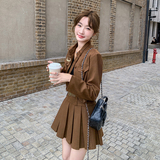 美式复古夹克上衣百褶裙套装女2025新款小个子时髦早秋穿搭一整套，女装套装/套裙，2C113