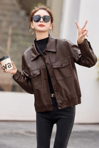 安可拉红加绒皮衣外套女短款polo领韩版气质减龄小个子机车服图片