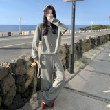 灰色慵懒风卫衣套装女2025秋季新款黑色百搭背心休闲阔腿裤三件套，女装套装/套裙，2C166