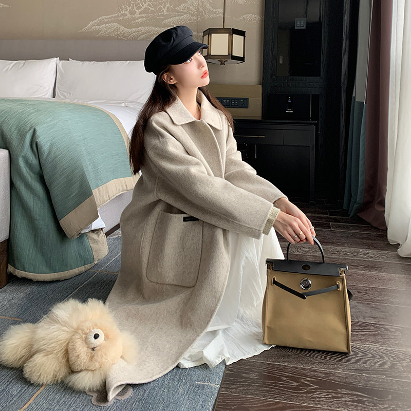 【新款】已出货有买家秀双面羊驼绒混色长毛大衣P260K388,女装毛呢外套,2C333