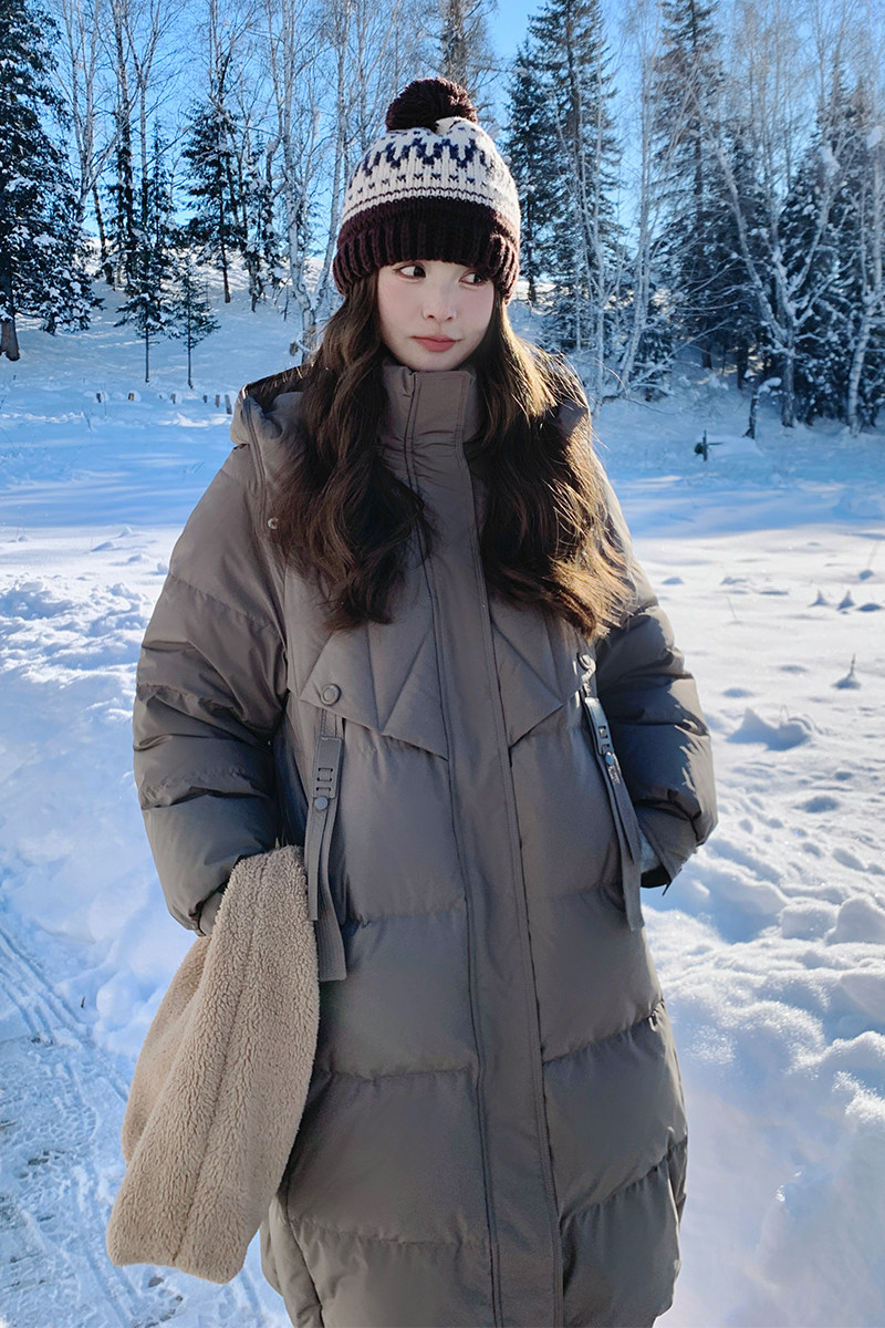 飘带连帽2024现货新标90白鸭绒中长款羽绒服,女装羽绒服,1D066-1