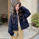 深蓝色设计感复古牛仔短外套女2025年春秋季新款韩版百搭显瘦夹克，女装短外套，2C016