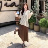 设计感宽松镂空时尚套装女春秋针织衫吊带裙休闲百搭两件套连衣裙，女装连衣裙，2C166