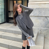 miu系穿搭灰色小香风套装裙女春秋2025新款超火马甲半身裙三件套，女装套装/套裙，2C159