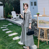 浅灰色假两件西装套装裙女2025春秋季韩系高级感显瘦半身裙两件套，女装套装/套裙，2C009