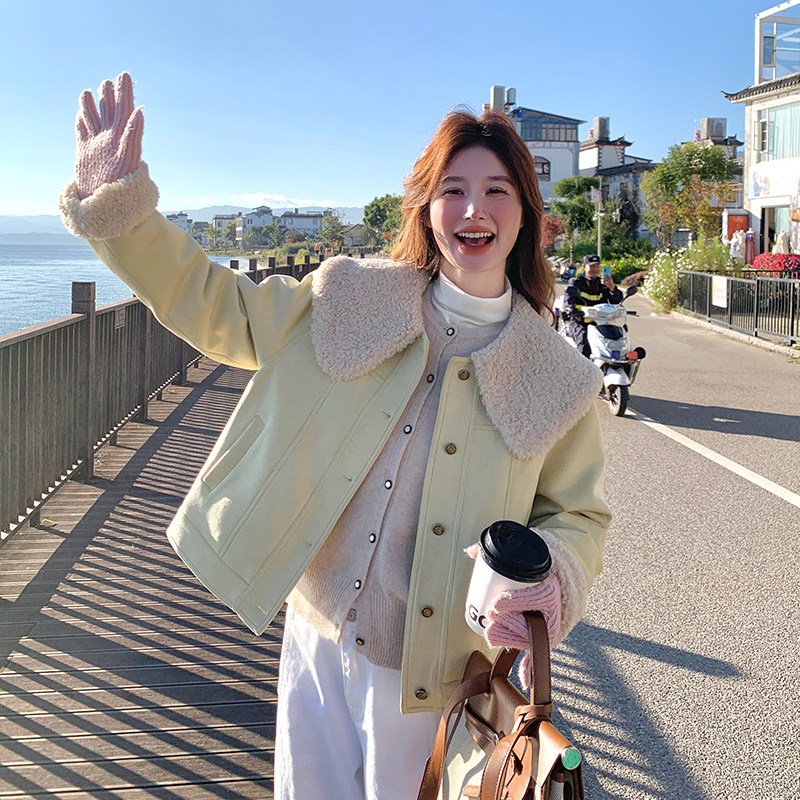 白鸭绒羽绒服内胆羊羔毛外套女秋冬2025新款娃娃领爆款皮毛一体,女装羽绒服,2C126