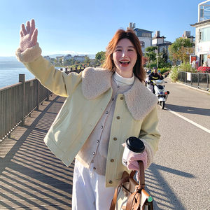 白鸭绒羽绒服内胆羊羔毛外套女秋冬2025新款娃娃领爆款皮毛一体图片