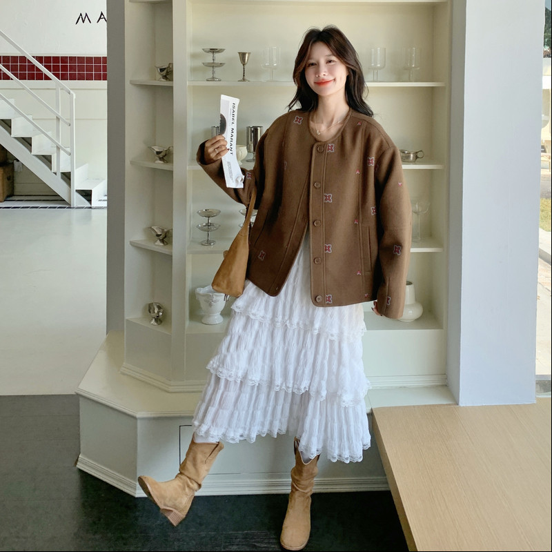 咖色美拉德刺绣麂皮绒短外套女秋季2025新款高级感穿搭时尚夹克,女装短外套,2C159
