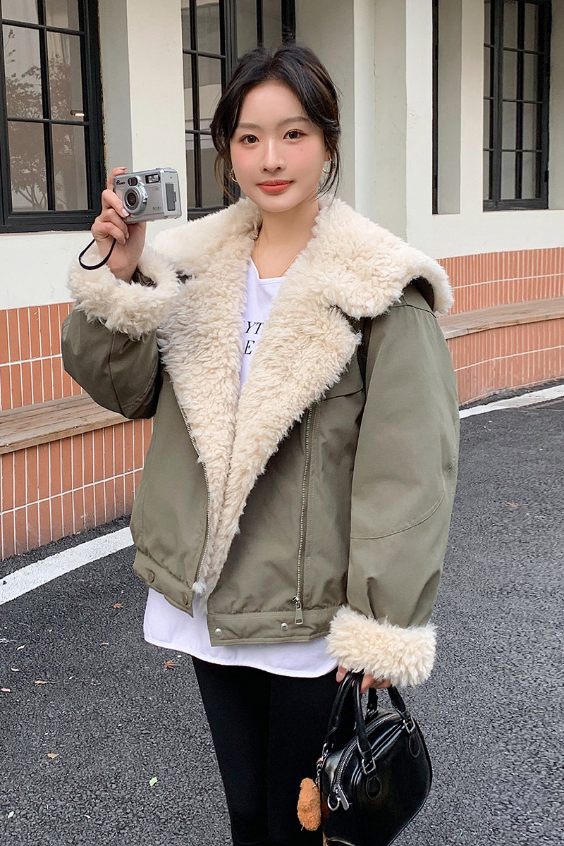 现货羊卷毛拼接派克服外套加厚羽绒服内胆5836-P235-K348,女装羽绒服,2C159