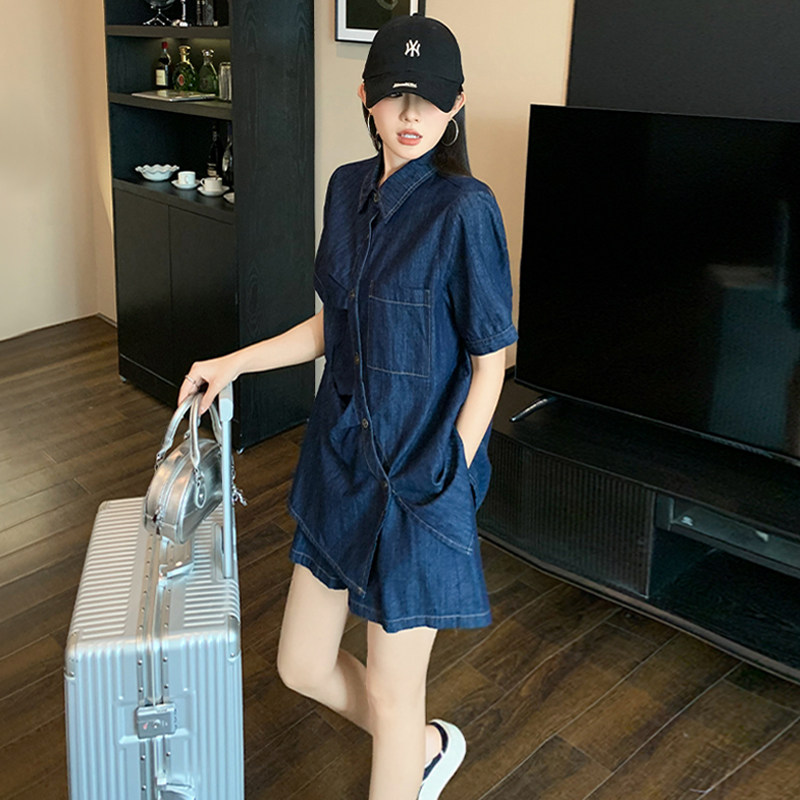时尚潮流复古套装女夏新款韩版宽松洋气显瘦短袖衬衣休闲短裤套装,女装套装/套裙,2C310