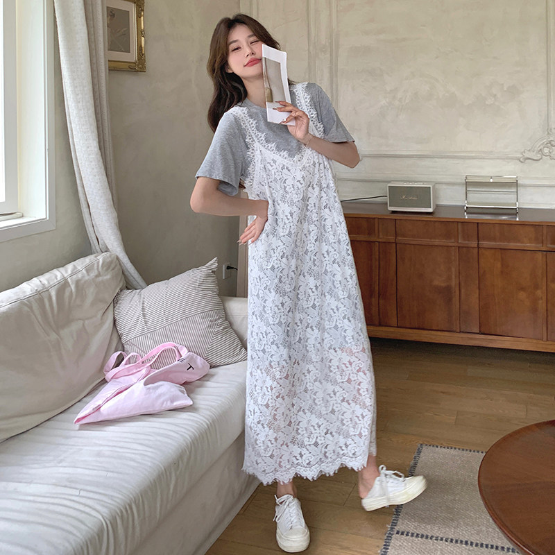现货！两件套减龄背心连衣裙洋气叠穿蕾丝吊带裙5058P145K208,女装套装/套裙,2C166
