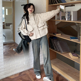 韩版印花休闲风衣外套女2025春秋季新款宽松显瘦流行炸街夹克上衣，女装短外套，2C266