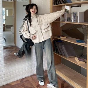 韩版印花休闲风衣外套女2025春秋季新款宽松显瘦流行炸街夹克上衣图片