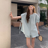 气质蓝色衬衫短裤套装女夏2025新款小个子两件套显瘦爆款又酷又飒，女装套装/套裙，2D146