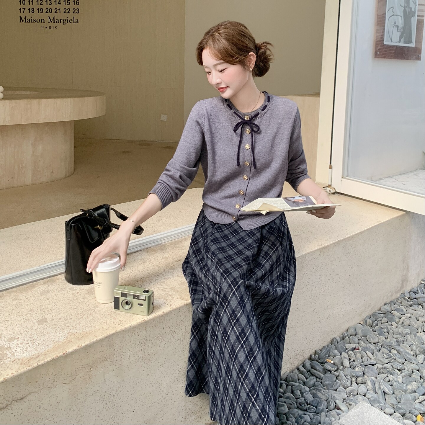 设计感针织衫格纹半身裙套装女秋冬巨好看大方得体俏皮活泼两件套,女装套装/套裙,2C166