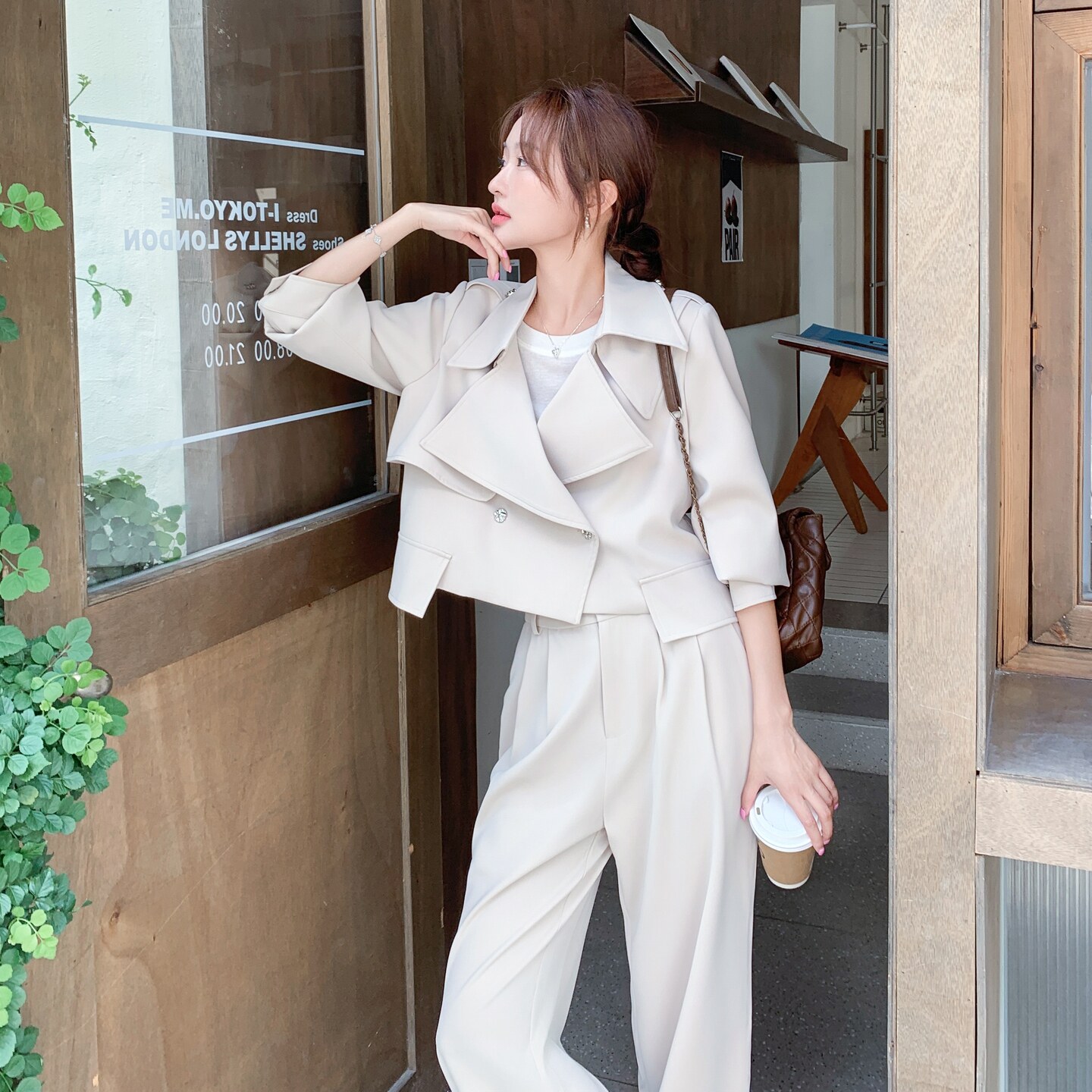 大货在店2C206-L576-P195-K288短外套+阔腿裤两件套,女装套装/套裙,2C206
