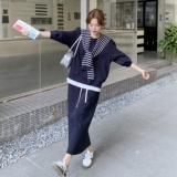 韩系学院条纹披肩藏青色卫衣半身裙套装女秋季2025新款休闲两件套，女装套装/套裙，2C375