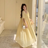 现货！超大裙摆黄色公主纱裙！夏季短袖连衣裙P135K188，女装连衣裙，2C320