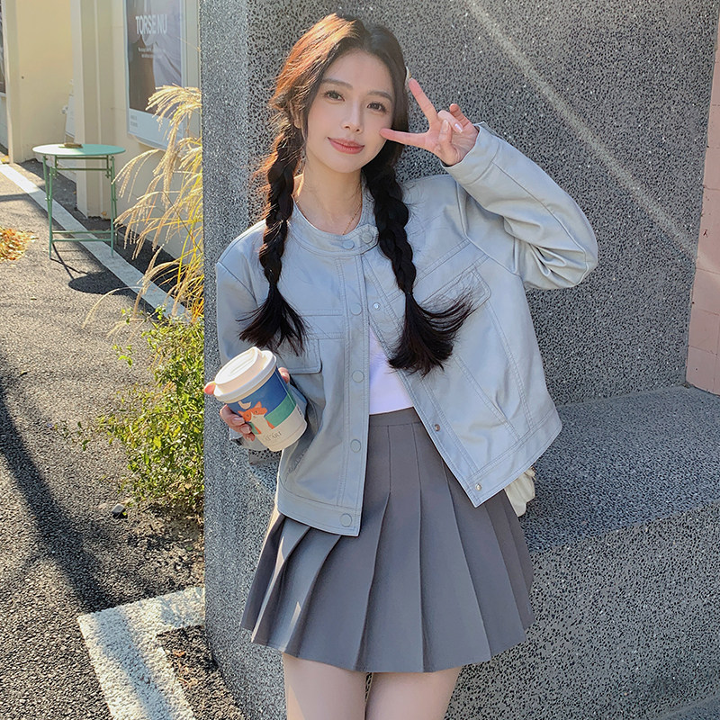 韩版休闲立领PU皮衣外套女2025春秋季新款设计感炸街显瘦夹克上衣图片