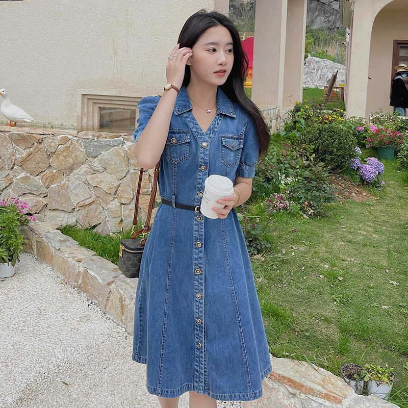 [现货】2025年夏季新款女装收腰显瘦牛仔连衣裙图片