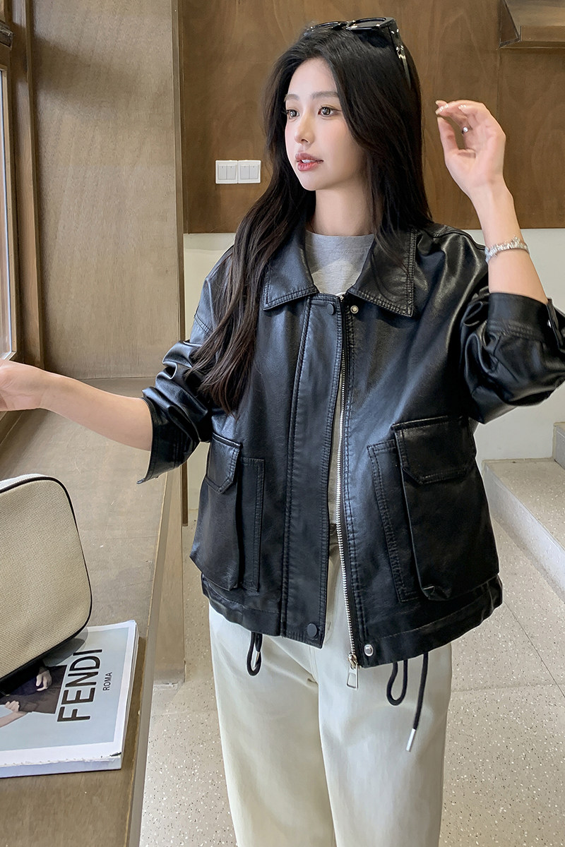 【，现货】短款PU皮外套1C042-P140-K199,女装皮衣,安在秀（1C042）