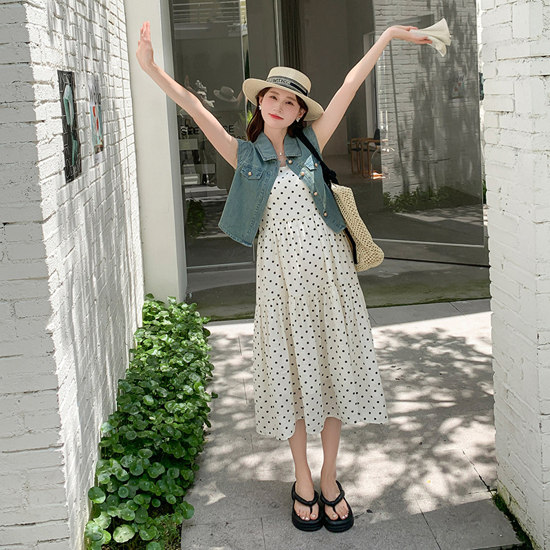 现货牛仔上衣+波点吊带连衣裙两件套2c159-7603-P145-K208,女装套装/套裙,2C159