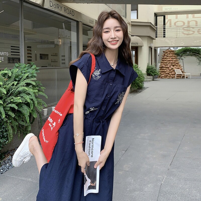 夏季连衣裙夏季法式小个子长裙减龄背带高智淡人风显瘦气质牛仔,女装连衣裙,2C258