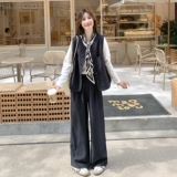 小个子穿搭套装女2025秋季新款韩系松弛感马甲休闲阔腿裤两件套，女装套装/套裙，2C217