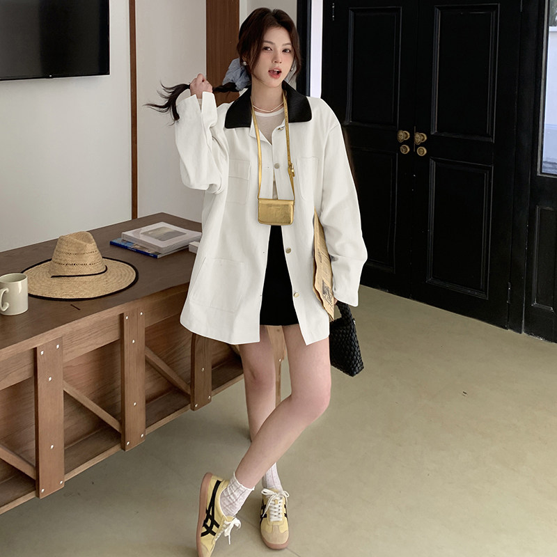 拼色翻领休闲外套女春秋2025新款巴恩风黄色夹克百搭独特漂亮流行,女装风衣,2C300