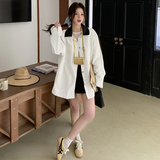 拼色翻领休闲外套女春秋2025新款巴恩风黄色夹克百搭独特漂亮流行，女装风衣，2C300
