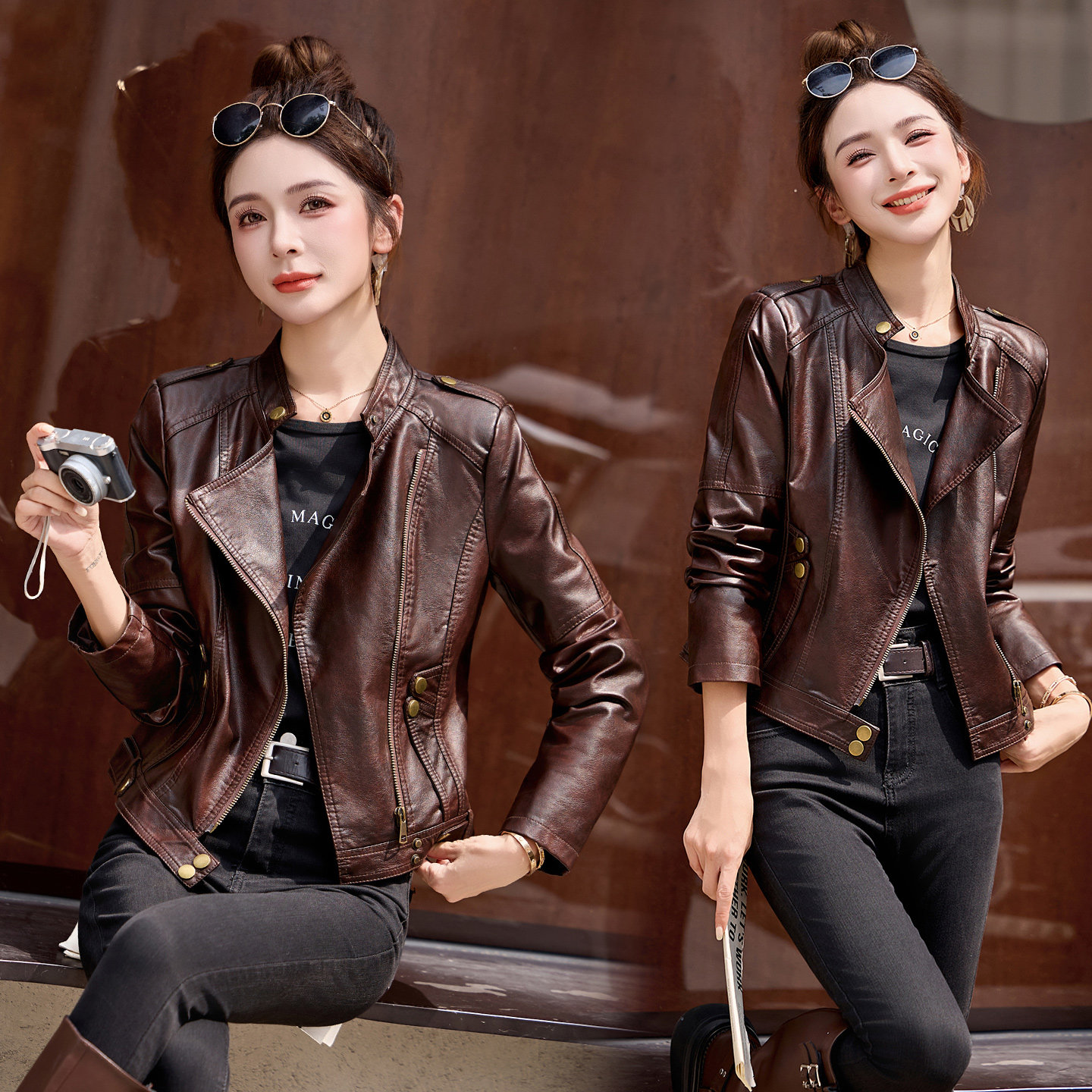 新品现货时髦短款皮衣女百搭气质皮夹克1C115-A2502-P125-K258,女装皮衣,吾爱衣