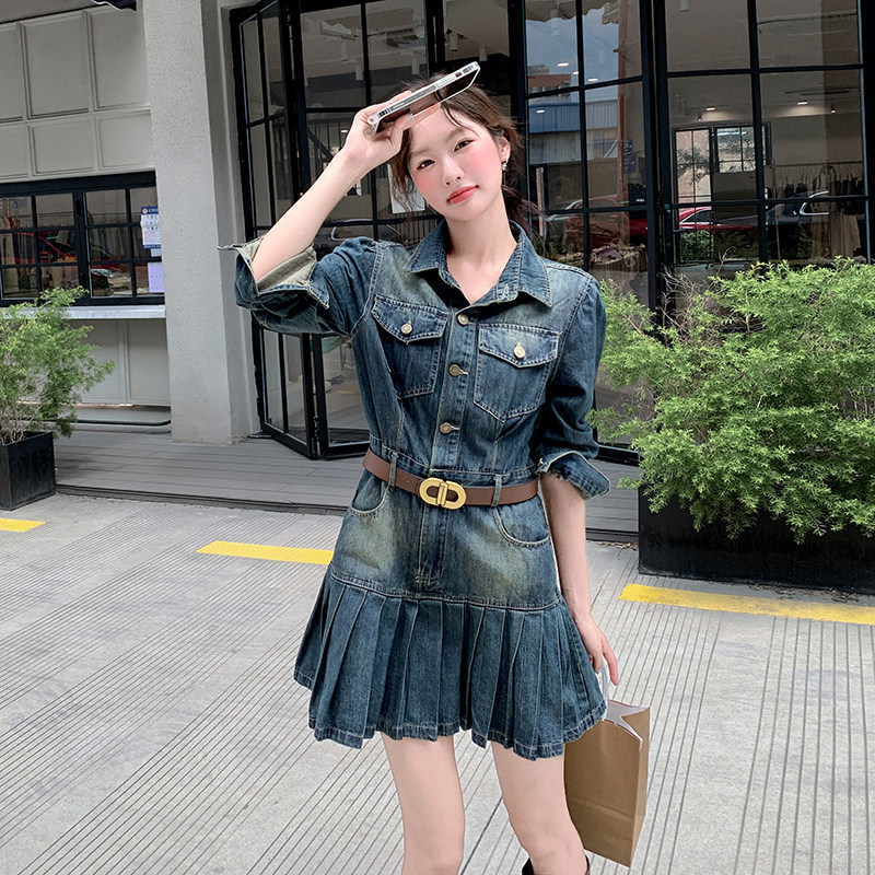 现货2025秋季新款韩系牛仔连衣裙2C057-8125-P145-K218,女装连衣裙,2C057