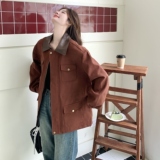时尚设计感撞色拼皮翻领外套女秋季2025年新款收腰显瘦炸街夹克潮，女装短外套，2C177