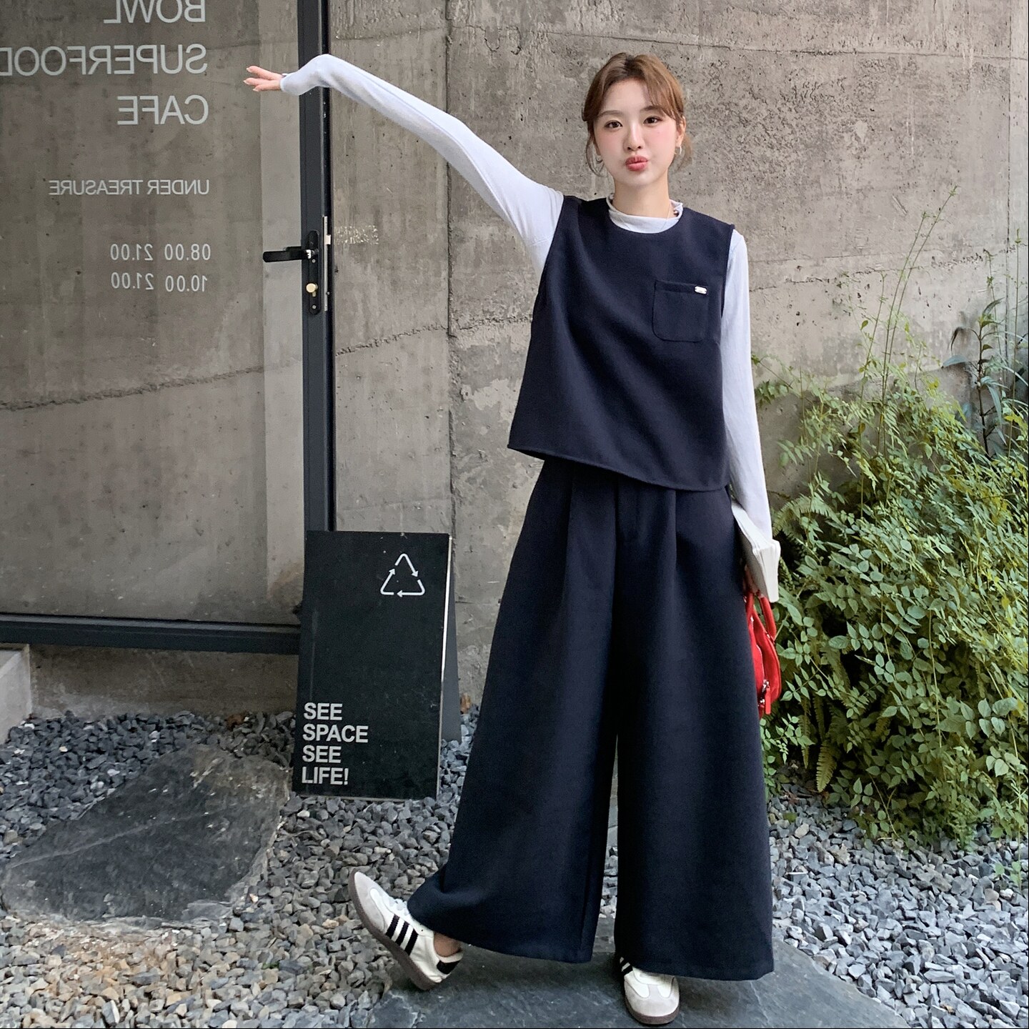 ：秋装新款针织T＋恤马甲阔腿裤三件套装2C135-8905P175K258,女装套装/套裙,2C135