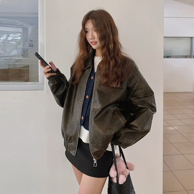 【现货】美拉德夹克美式复古全手工擦色!皮衣机车-p195-k288,女装皮衣,2C298
