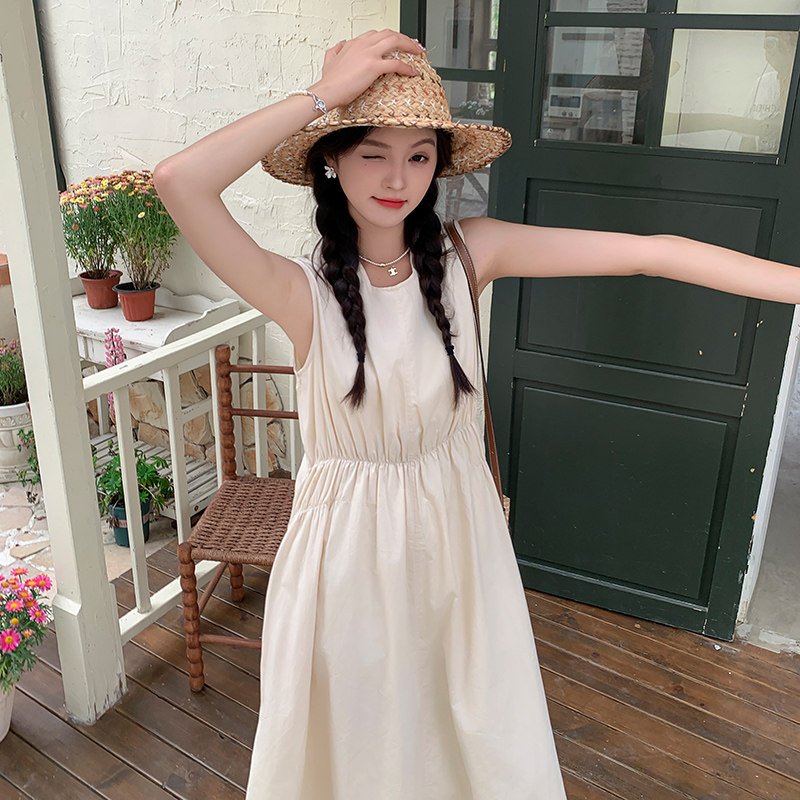 白色无袖背心连衣裙女2025年夏季新款法式温柔风甜美减龄初恋长裙,女装连衣裙,2C122