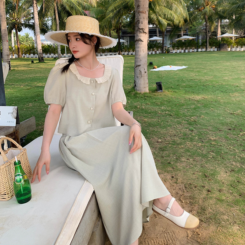法式气质小香风套装女2025夏季新款甜美方领上衣显瘦半身裙两件套,女装套装/套裙,2C010